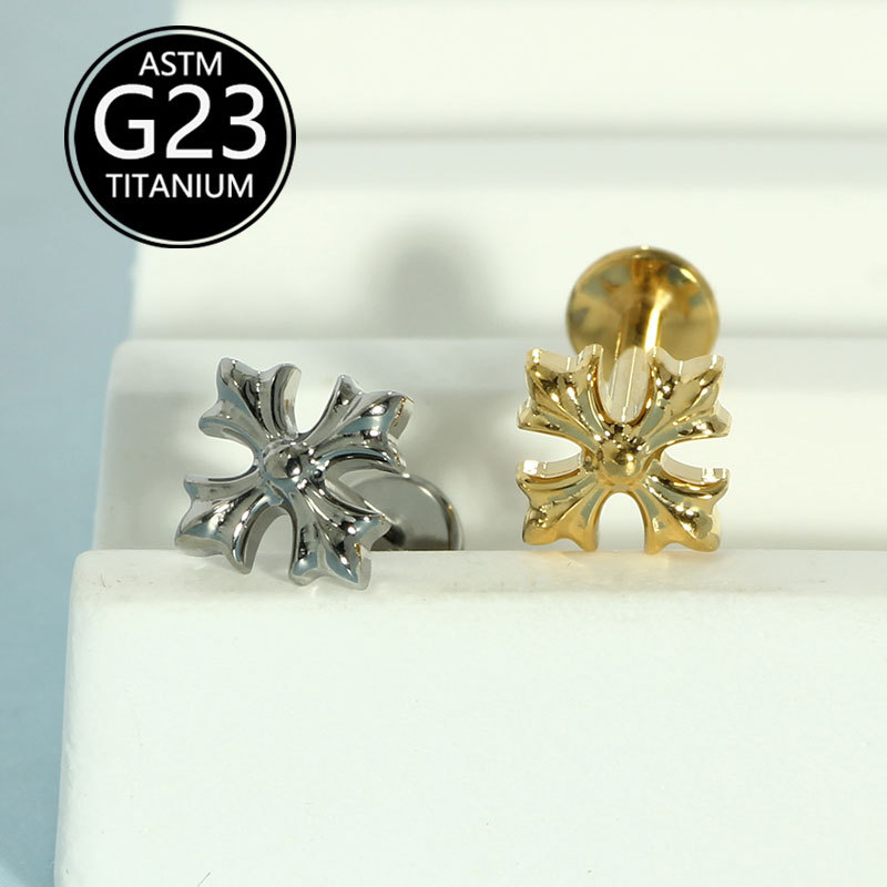 G23 Titanium Cross Lip Nail Internally Threaded Fashion Earring Lip Piercing Jewelry - Image 5