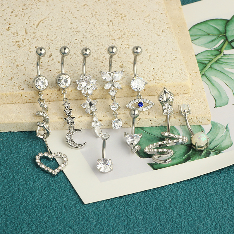 Rose Gold Belly Button Ring Set 9Pcs Stainless Steel Body Piercing Jewelry - Image 4