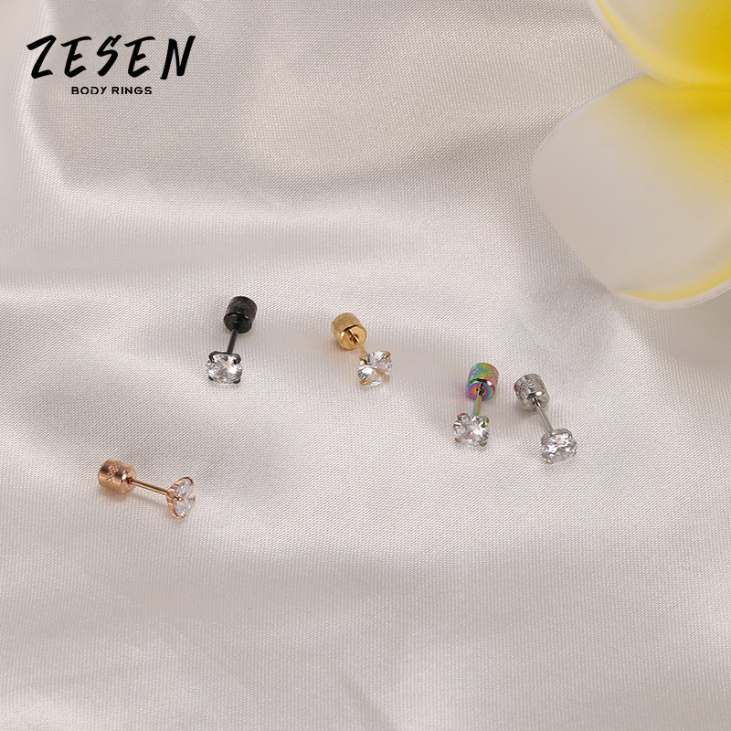 0.8 Thin Rod Double-Sided CZ Earrings for Men Women Titanium Steel Screw Ear Bone Nail 14K Gold Plated Wholesale - Image 3