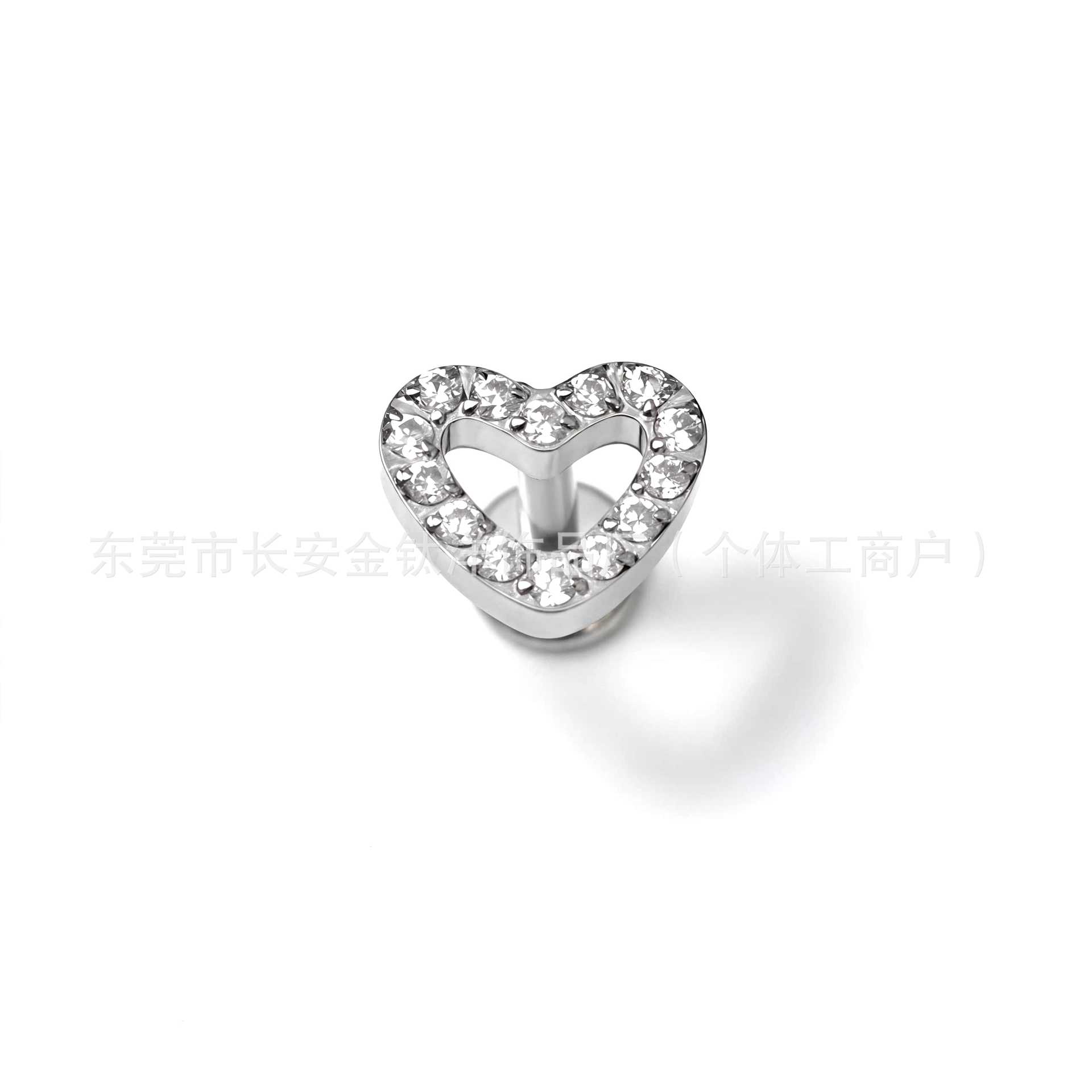 F136 Titanium Internally Threaded Heart-Shaped 5A Zircon Inlaid Stud Earrings G23 Titanium Alloy Body Piercing Jewelry - Image 3