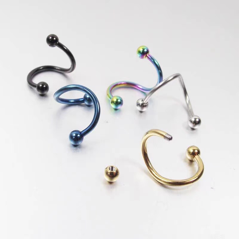 G23 Titanium Nose Ring S-Shaped Nose Stud Round Ball Pointed Cone Earring Body Piercing Jewelry - Image 3