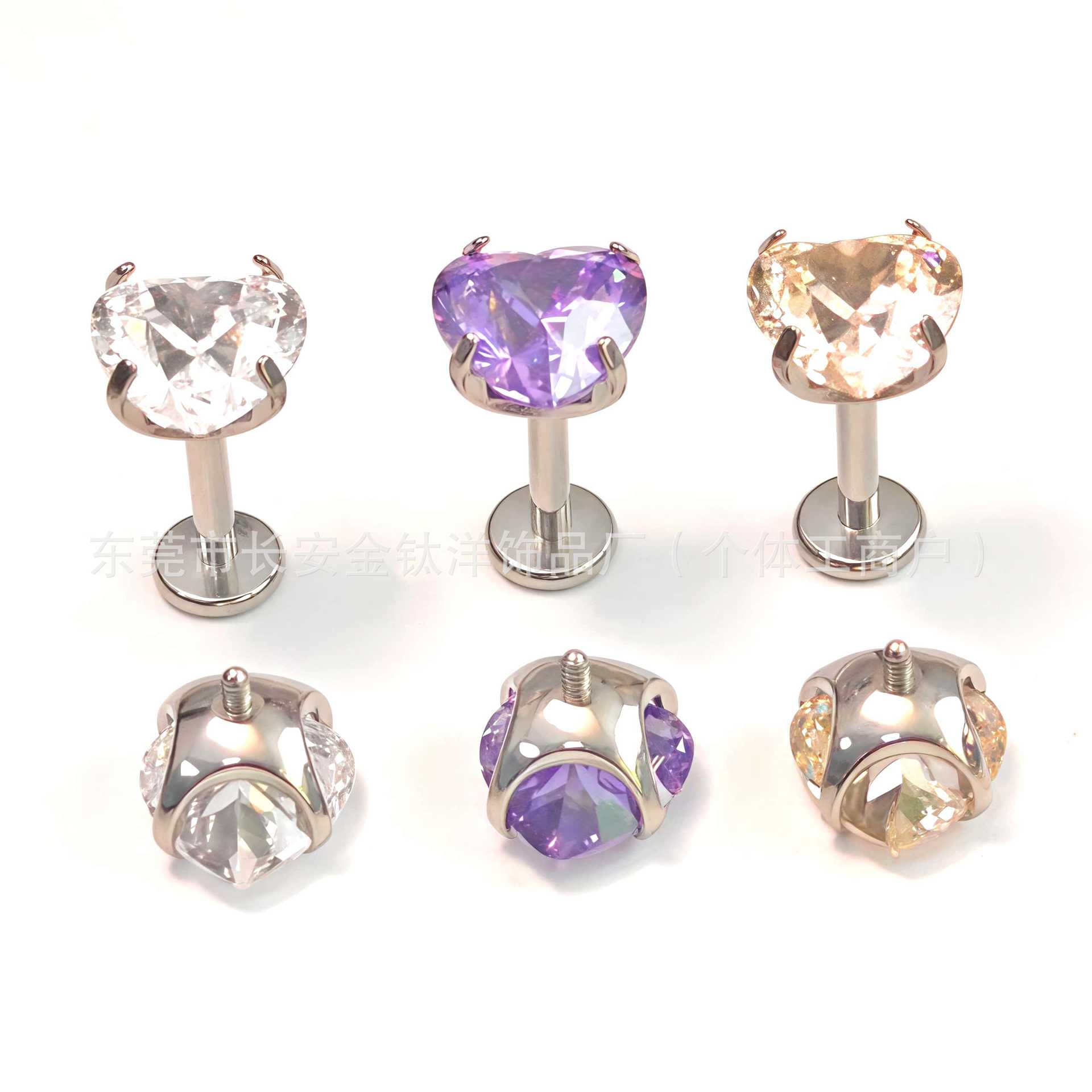 F136 Titanium Round Bottom Heart-Shaped Bird's Nest Cut Zircon Stud Earrings Lip Studs G23 Titanium Alloy Body Piercing Jewelry - Image 4