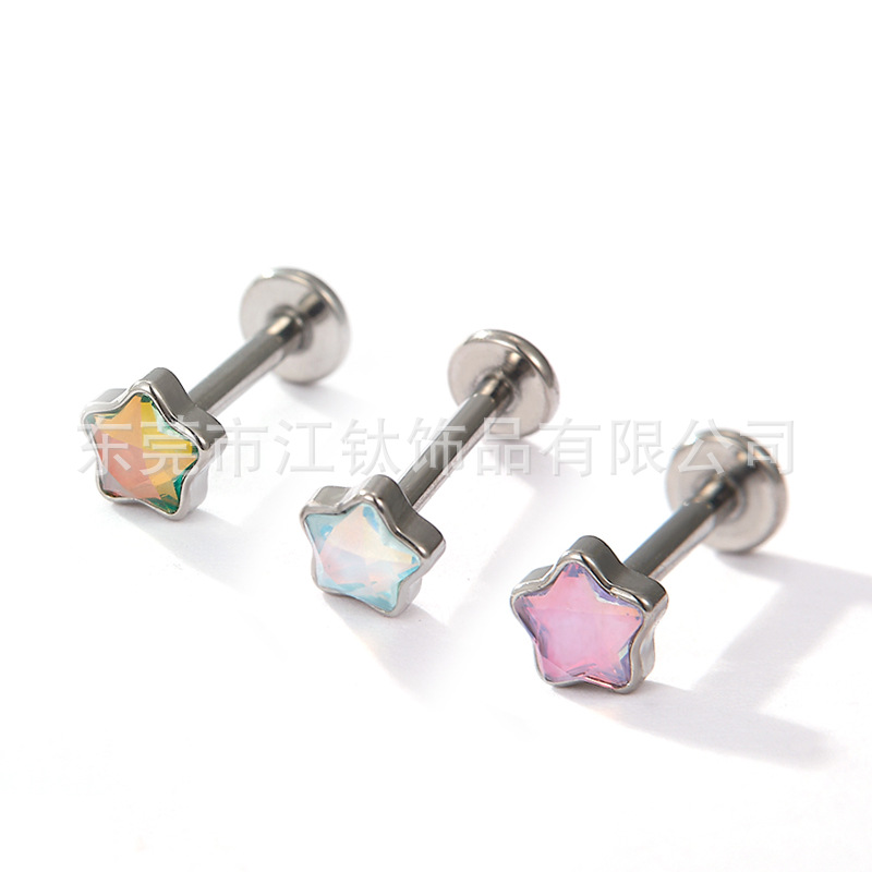 Titanium Alloy Star-Shaped Smooth Surface G23 Body Piercing Ear Studs - 1.2x10mm - Image 4