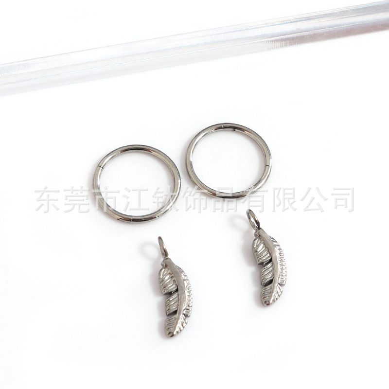 F136 Titanium Feather Earrings Nose Rings Anodized Ear Studs G23 Titanium Alloy Body Piercing Jewelry Closed Type - Image 4