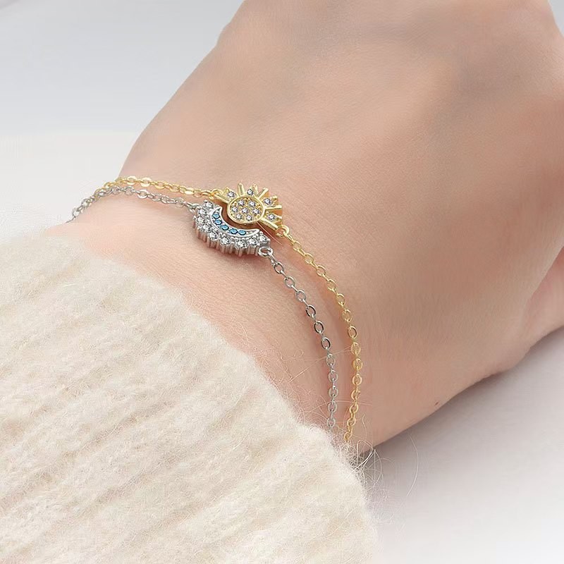 Moon & Sun Zirconium Couple Bracelet, Trendy Fashion Accessories for Anniversary Gift, Gold Color - Image 4