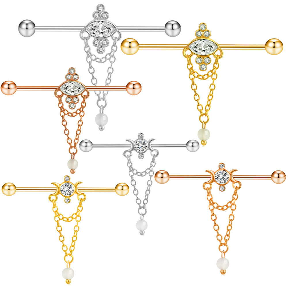 Cross-border Stainless Steel Straight Bar Barbell Earring Zircon Piercing Earring Double Ear Hole Ear Bone Nail Long Ear Nail In Stock Wholesale - Image 5