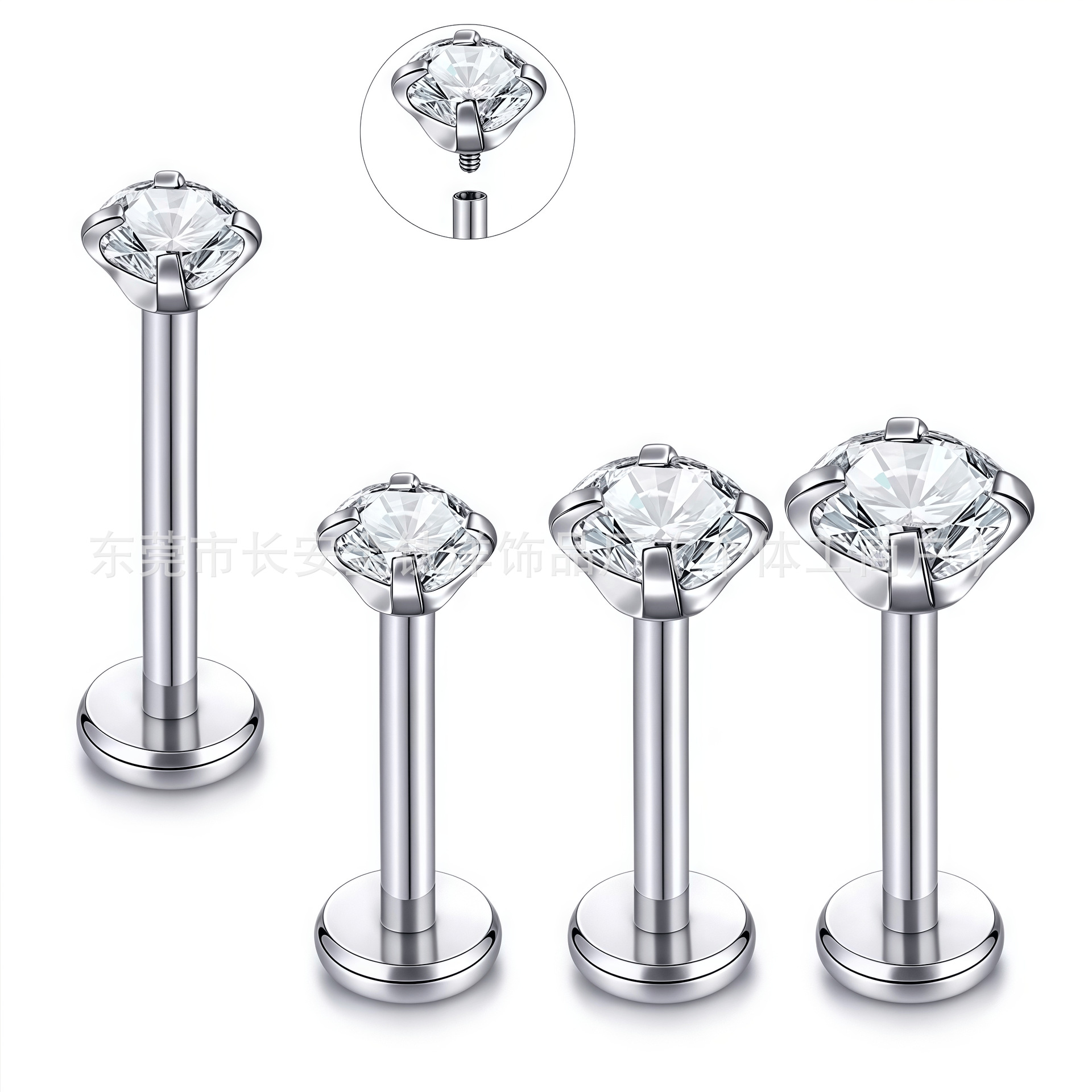 F136 Titanium Round Base Four-Prong Inlaid 5A Zircon Lip Stud Nose Stud G23 Titanium Alloy Body Piercing Jewelry Ear Bone Stud - Image 3