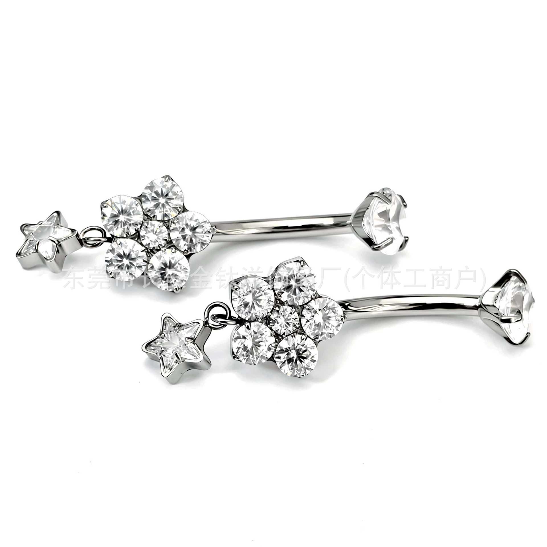 F136 Titanium Internal Thread Flower Five-Pointed Star Pendant Zircon Navel Ring - Image 4