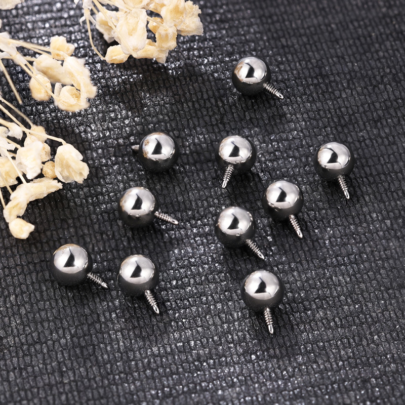 F136 Titanium Alloy Ear Studs, Long Toothed Round Ball Lip Studs, External Thread Regular Style Ear Bone Studs - Image 4