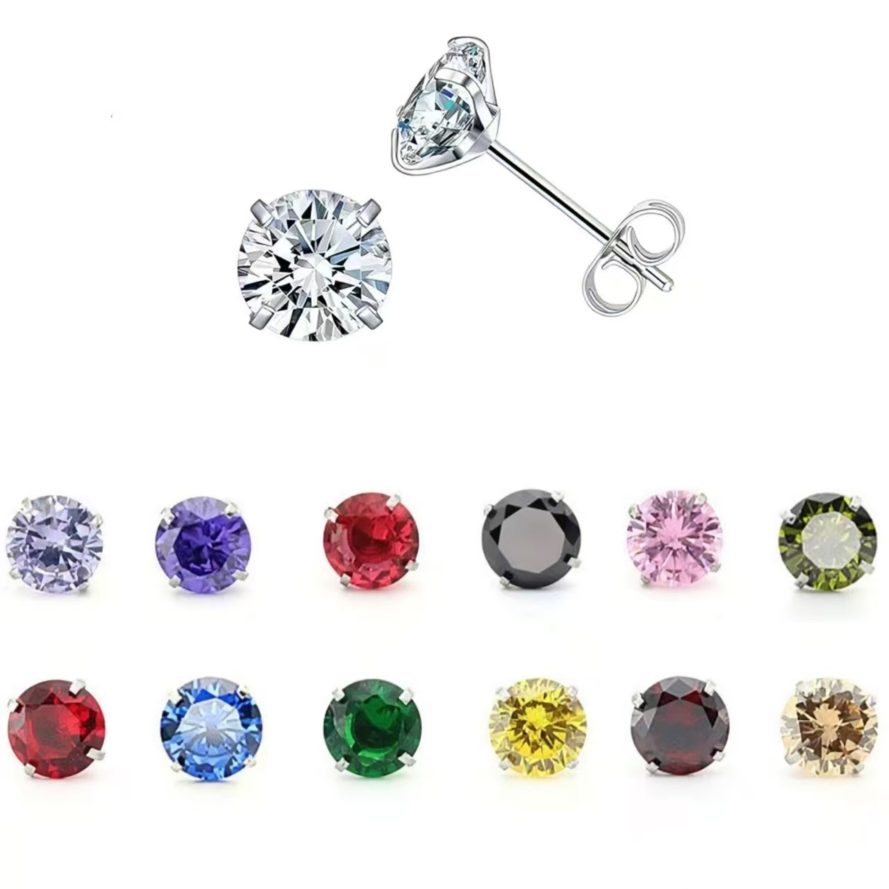 316L Surgical Steel 5A Zirconia Ear Studs for Women, Sparkling Cartilage Earrings, Ear Piercing Studs, 8mm Sea Blue CZ Stud - Image 3