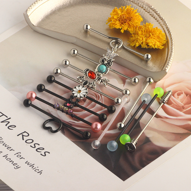 European American Trendy Ear Studs Butterfly Snake Industrial Barbell Cross Bar Ear Bone Nail Piercing Jewelry Set - Image 4