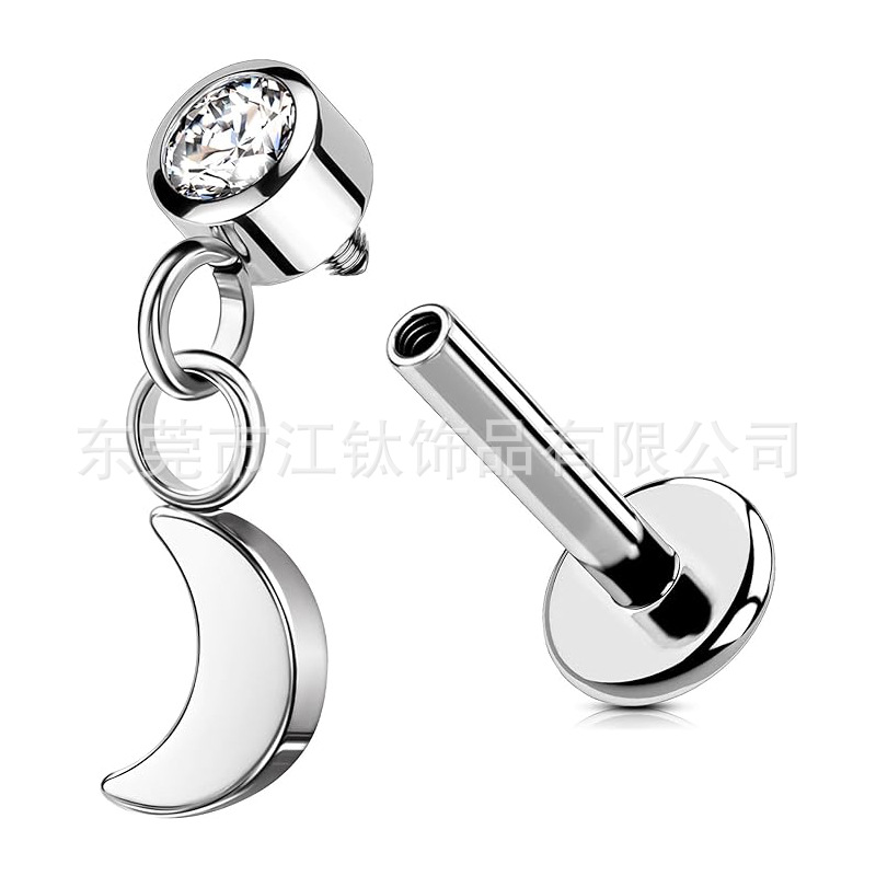 G23 Titanium Lip Nail Earring Pendant Star Moon Heart Body Piercing Jewelry - Image 5