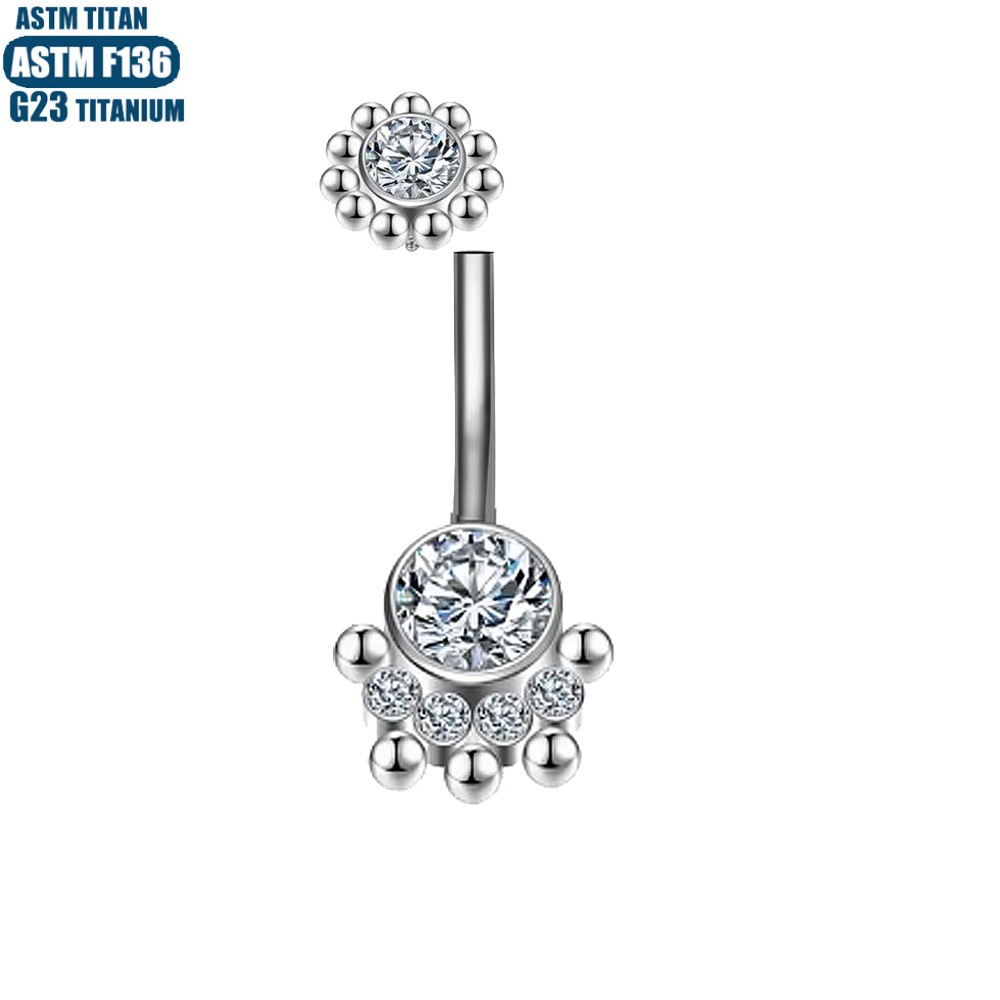 F136 Titanium Navel Ring with Diamond Inner Teeth Spiral Belly Button Jewelry 1.6mm 10mm - Image 4