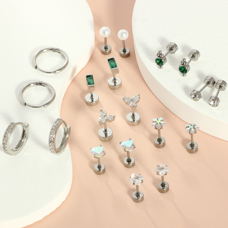 Best Selling 20Pcs CZ Star Earrings Set for Women Stainless Steel Stacking Earrings Simple Versatile - Image 3