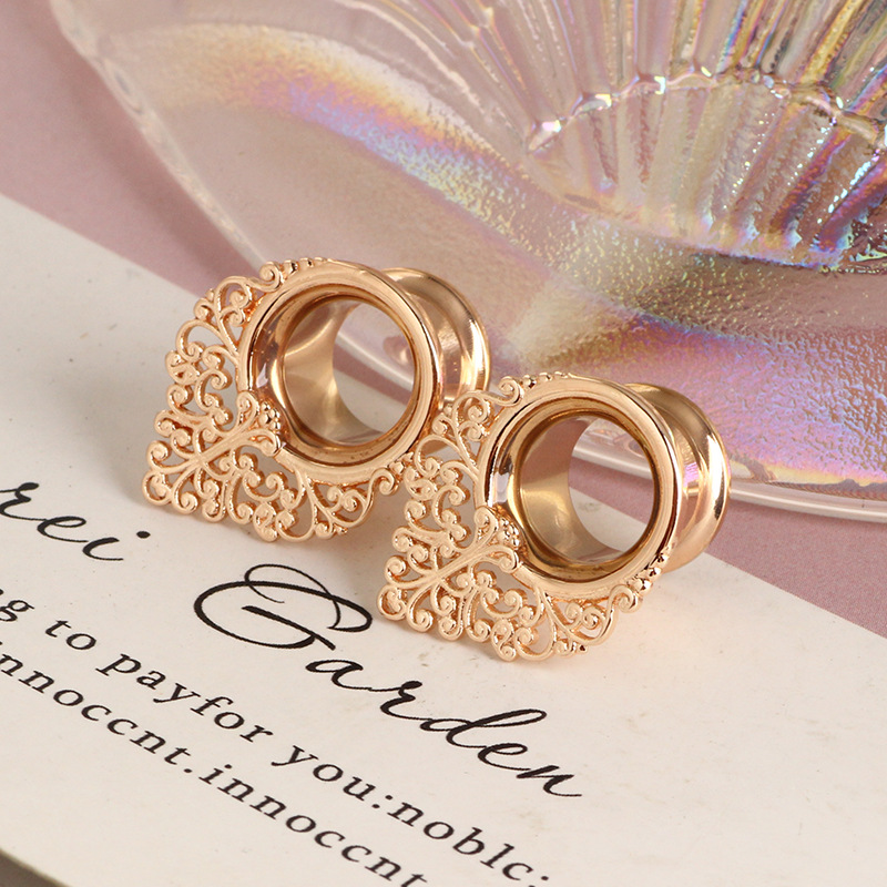 Retro Leaf Crown Stainless Steel Ear Expander Ear Gauges 16mm Rose Gold Ear Piercing Jewelry - Image 4