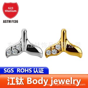 G23 Titanium Alloy Mermaid Tail Ear Bone Stud with Stone Inlay - Cartilage Piercing Jewelry