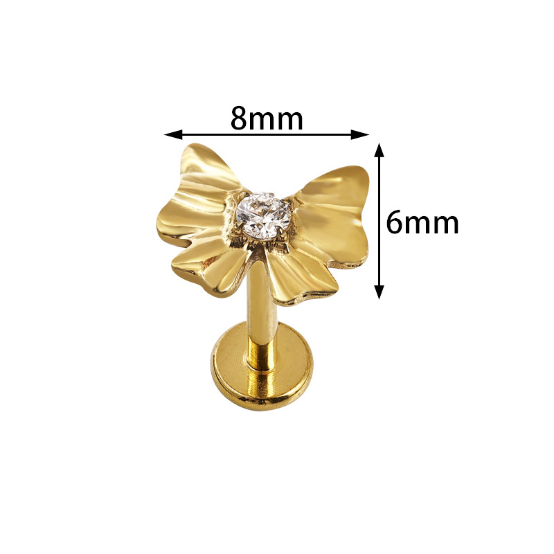 Zesen G23 Titanium Butterfly Lip Labret Stud with CZ Tongue Nail ASTM F-136 Alloy Piercing Jewelry - Image 5