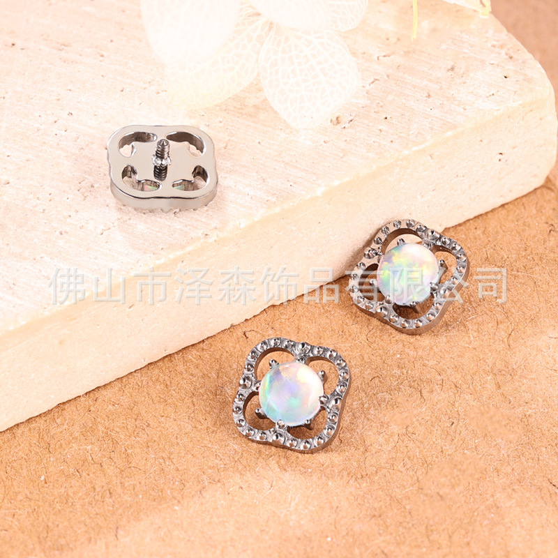 ASTM F136 Titanium Four-Leaf Clover Opal Earring Stud Lip Tongue Nail Body Piercing Jewelry Wholesale - Image 4