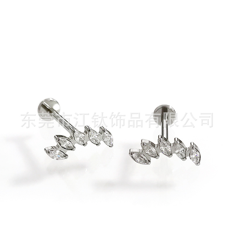 G23 Titanium Horse Eye Ear Stud Inlaid with 5A Zircon, Cross-border Hot Selling Ear Cartilage Jewelry Lip Nail - Image 3