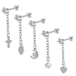 European American Simple Chain Fashion Ear Studs - All-Match Ear Bone Piercing Jewelry for Women, Titanium Steel Ear Pins, Cartilage Earrings