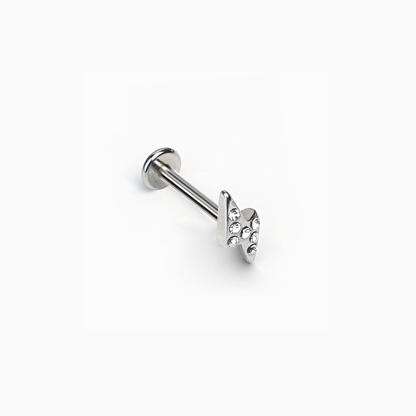 Diamond-Encrusted Lightning Lip Stud 16mm 1.2mm Titanium Steel Internally Threaded Sparkling Cartilage Ear Bone Stud Piercing Jewelry Wholesale - Image 4