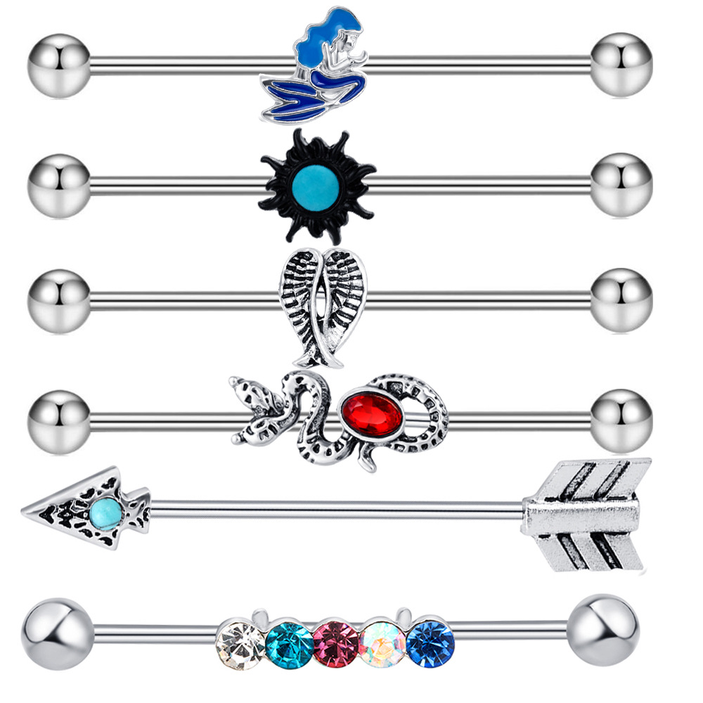 Industrial Earring Set - 316L Surgical Steel Barbell Cross Bar Piercing Jewelry for Ear - Image 5