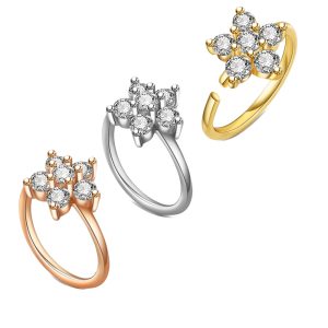 Rose Gold Cactus Nose Ring Fake Lip Ring CZ Piercing Ear Clip No Piercing Earring Ear Cuff Wholesale Copper Jewelry