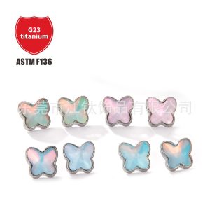 Butterfly G23 Titanium Alloy Ear Studs - Polished Glass Glossy Surface Body Piercing Jewelry