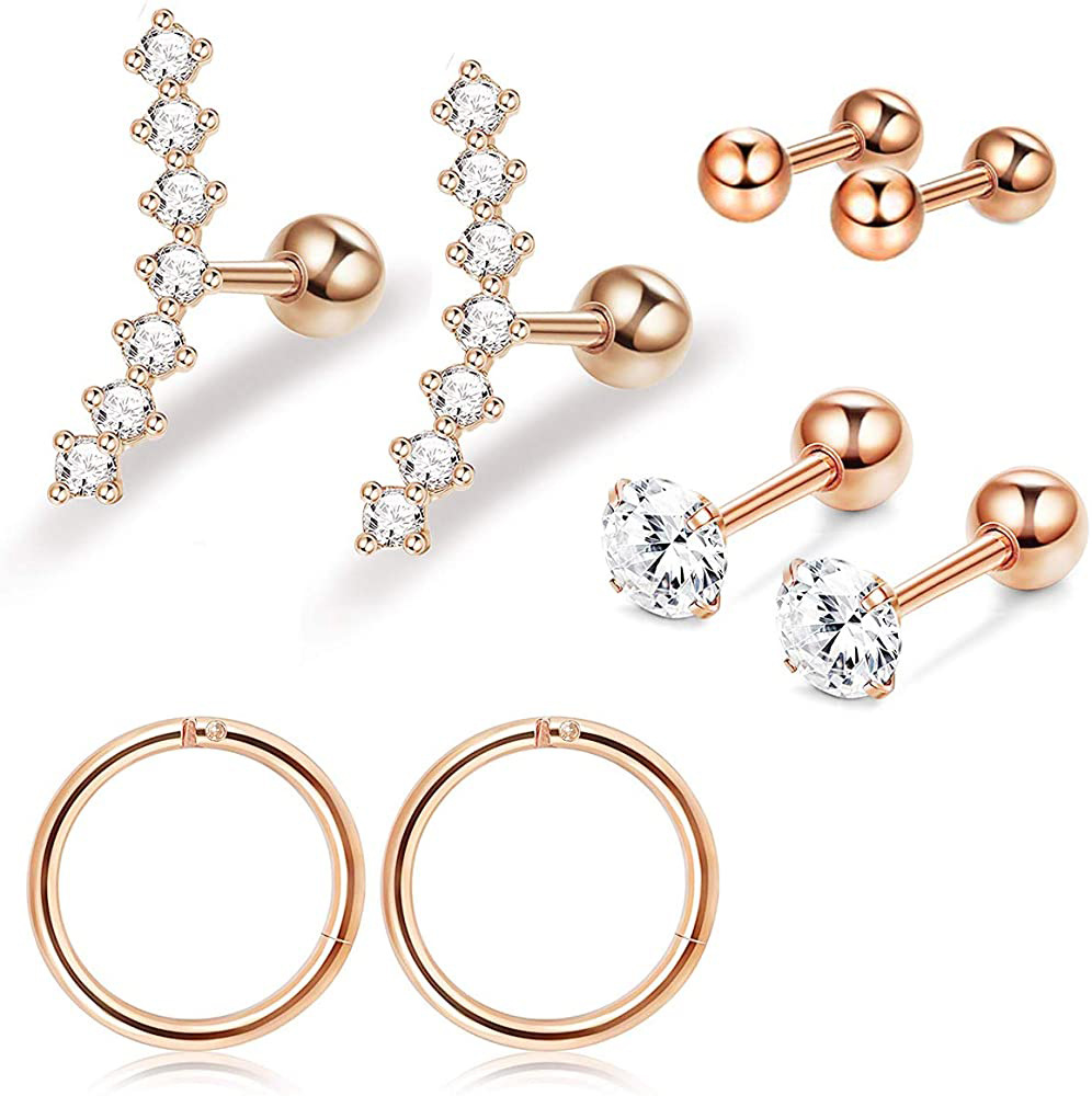 Rose Gold Double Circle Ear Clip Earrings Ear Cuff Set - Stainless Steel Body Jewelry - Image 2