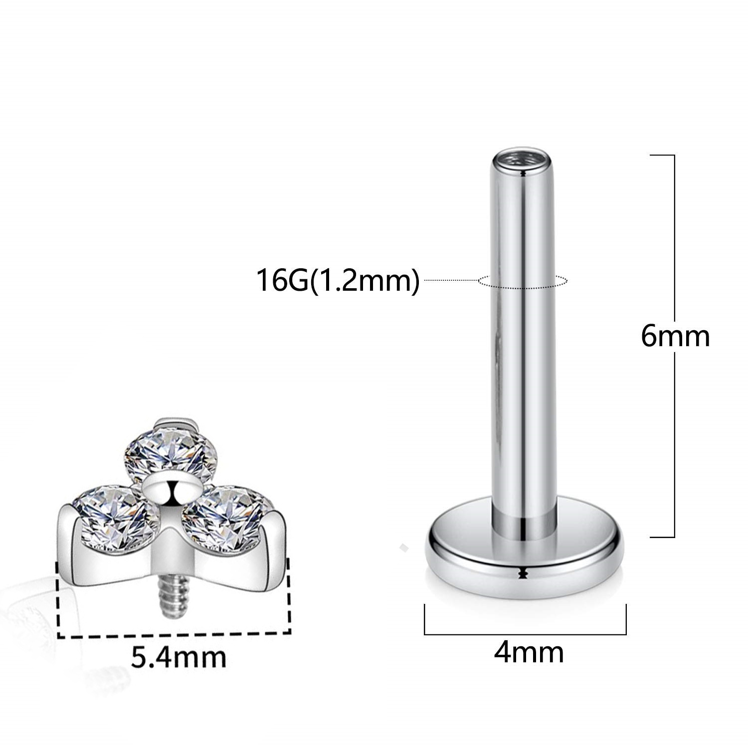 G23 Titanium Labret Stud Triangle Flower Zircon Ear Lip Barbell Internal Thread Piercing Jewelry - Image 3