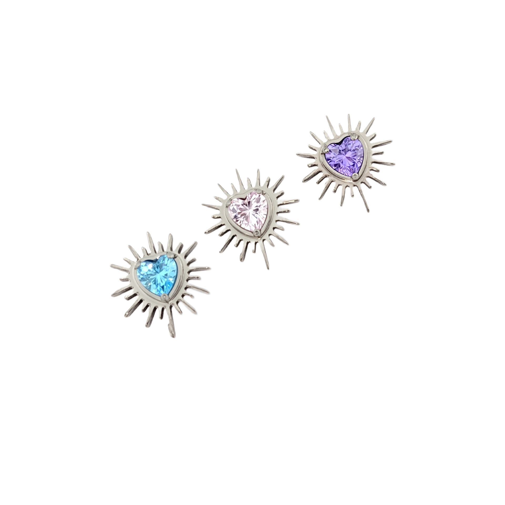 F136 Titanium Alloy Sea Urchin Heart Stud Earring with 5A Zircon - G23 Titanium Internally Threaded Piercing Jewelry - Image 5