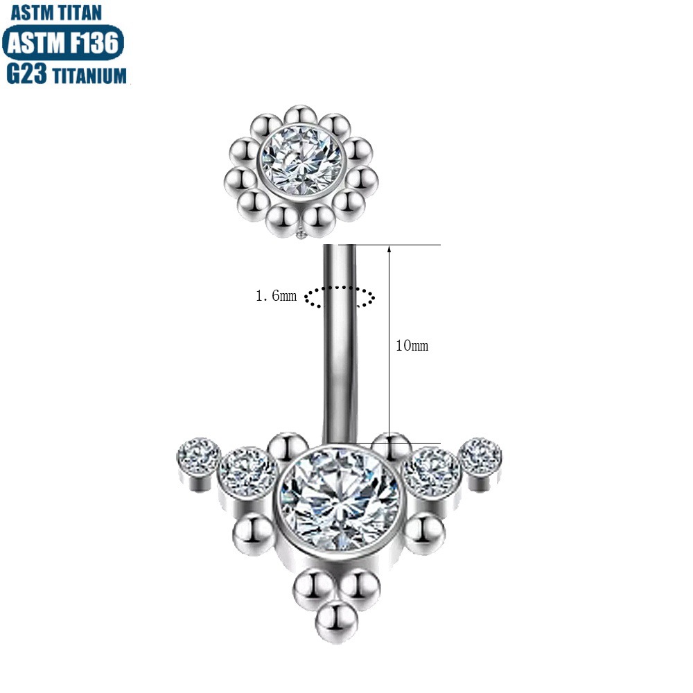 F136 Titanium Perforated Navel Ring Diamond Solder Ball Inner Spiral Curved Barbell Belly Button Jewelry Silver 1.6*10mm - Image 4