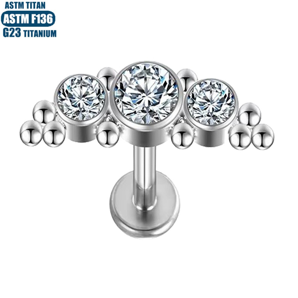 F136 Titanium Pierced Lip Ring with Zircon Welding Beads - Small Ear Stud Ear Bone Nail Lip Nail for Body Jewelry - Image 2