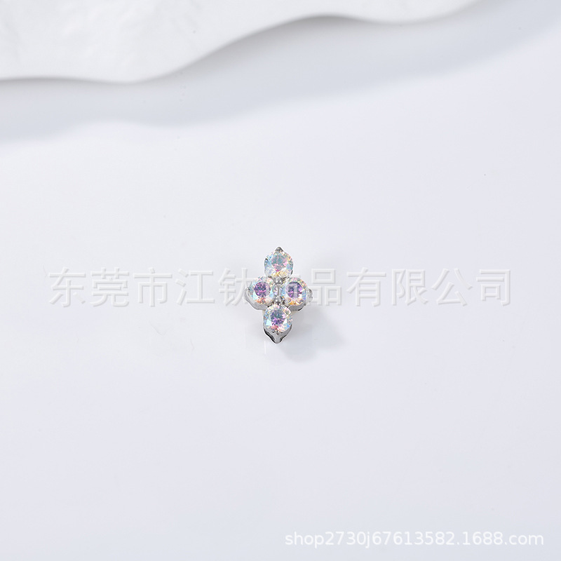 G23 Titanium Four-leaf Clover Earring Diamond-encrusted Lip Nail Cross-border Human Puncture Jewelry Ear Bone Nail - Image 3
