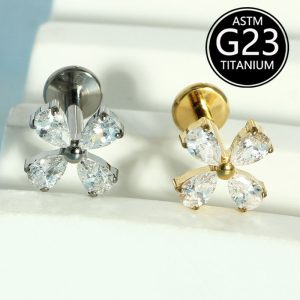 G23 Titanium Piercing Jewelry Flower Inlaid with Diamonds and Zircon Lip Ring Labret Stud Ear Cartilage Stud
