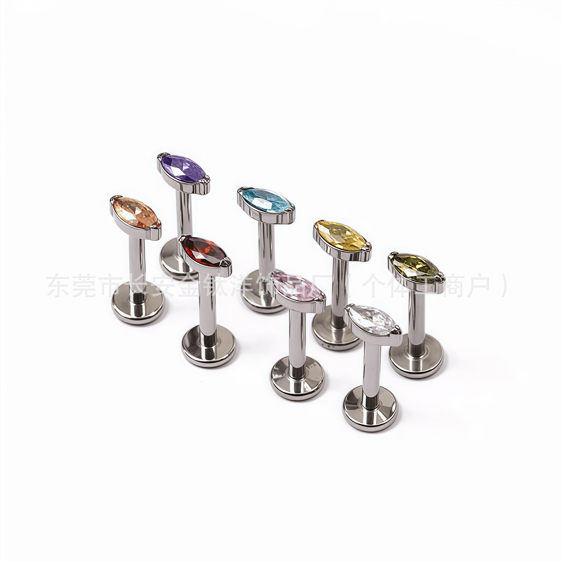 F136 Titanium Horse Eye Setting 5A Zircon Lip Stud Nose Stud Ear Stud G23 Titanium Alloy Body Piercing Jewelry Ear Bone Stud - Image 2