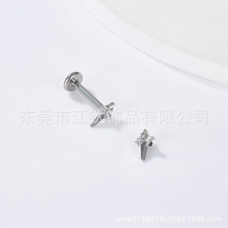 Four Mangxing Star Diamond Earring Cartilage Stud Implant Grade G23 Titanium Alloy Body Piercing Ear Bone Nail 1.2mm - Image 3