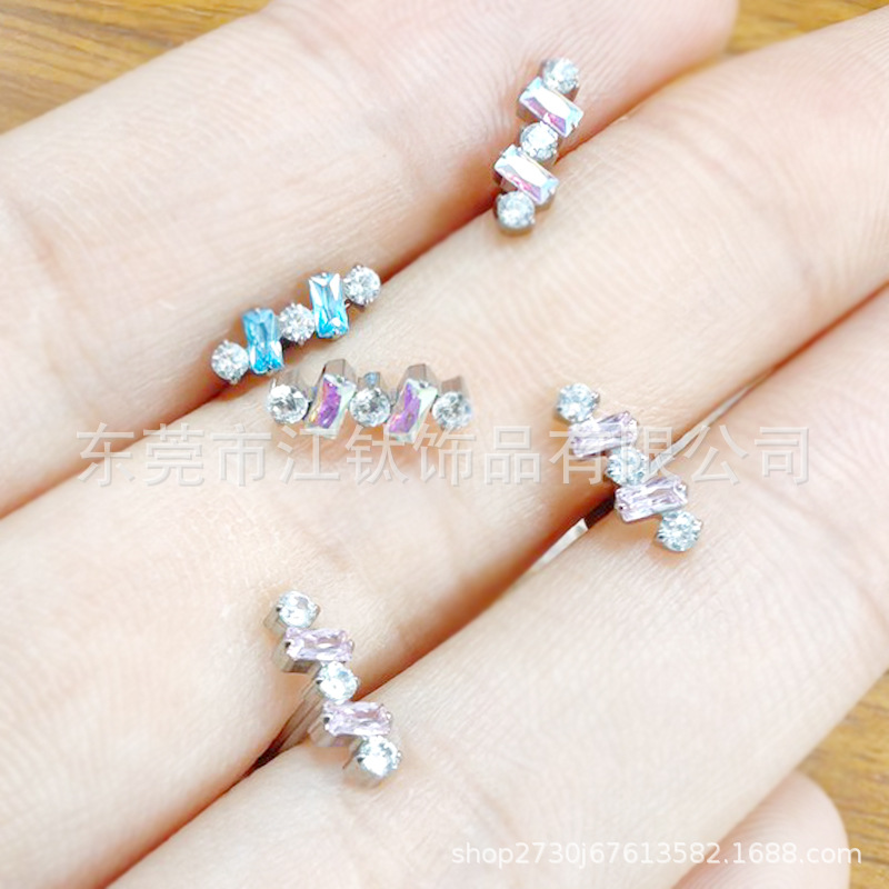G23 Titanium Labret Stud Lip Earring 1.2x10mm Round Zircon Square Diamond Geometric - Image 4