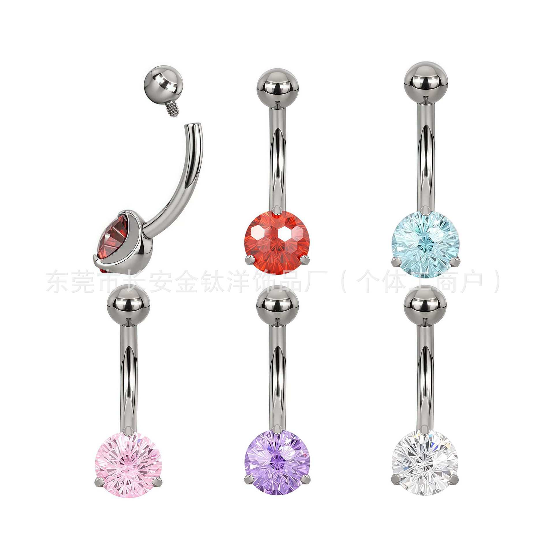 F136 Titanium Internal Thread Fireworks Zircon Single-Head Curved Barbell Navel Ring G23 Titanium Alloy Belly Button Jewelry - Image 2