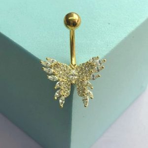 Hot Girl Butterfly Zircon Belly Button Ring Gold 2024 Spring Body Piercing Jewelry Wholesale