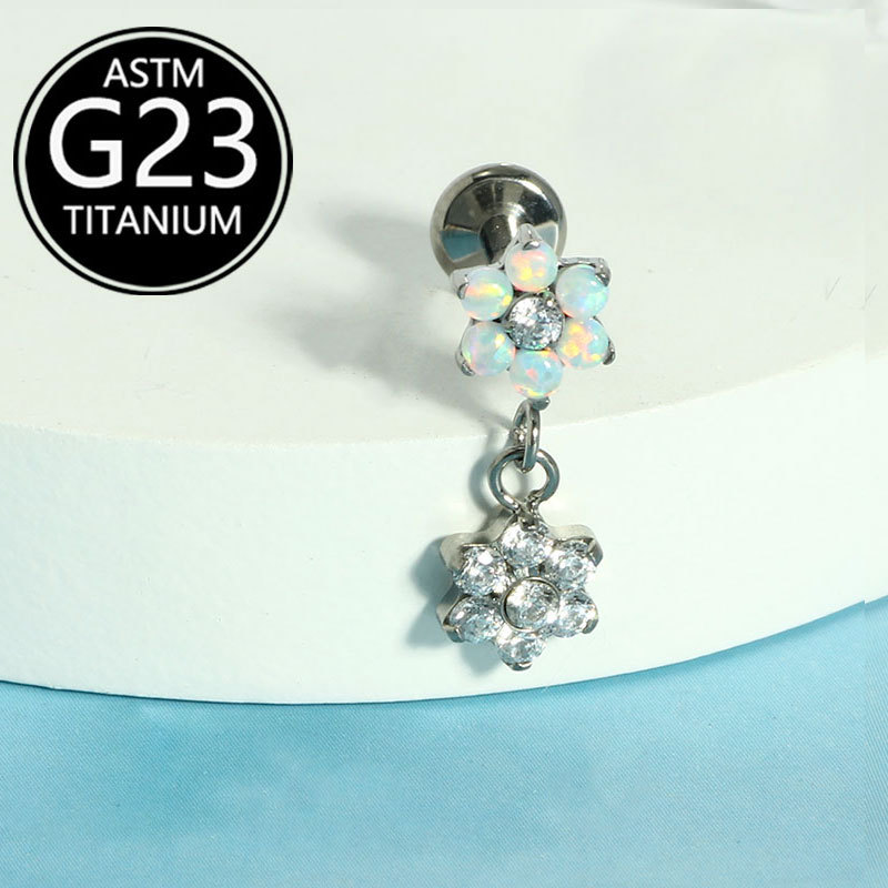 G23 Titanium Alloy Flower Internally Threaded Lip Labret Stud Ear Cartilage Piercing Jewelry Fashion Versatile - Image 5