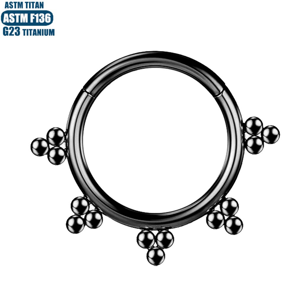 Black Titanium Alloy Welded Ball Seamless Hoop Nose Ring Earring - Image 3