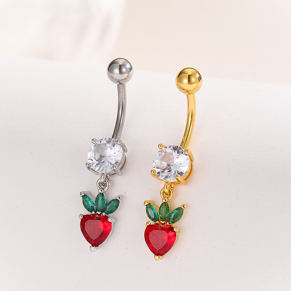 Geometric Fruit Grape Micro-Set Stone Navel Ring Copper Body Piercing Jewelry - Image 2