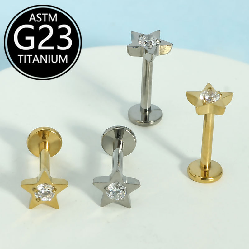 G23 Titanium Star Lip Stud Simple Niche Design Twist Screw Inlaid Zircon Ear Bone Nail 16G Flat Bottom Lip Piercing Jewelry - Image 2