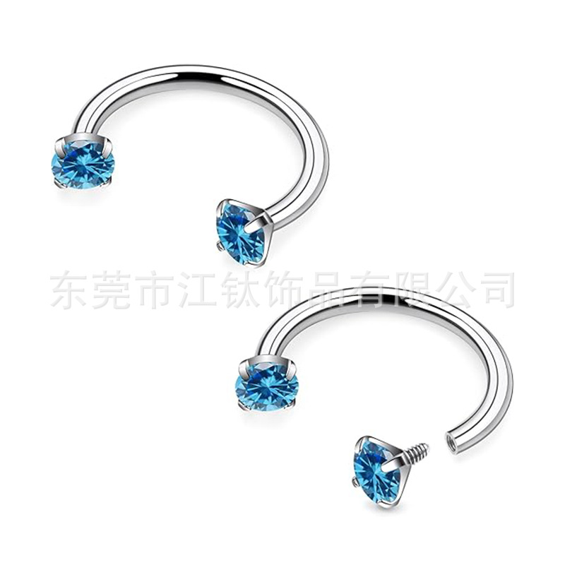 G23 Titanium Double Ended Zircon Horseshoe Ring Nose Ring Body Piercing Jewelry - Image 5