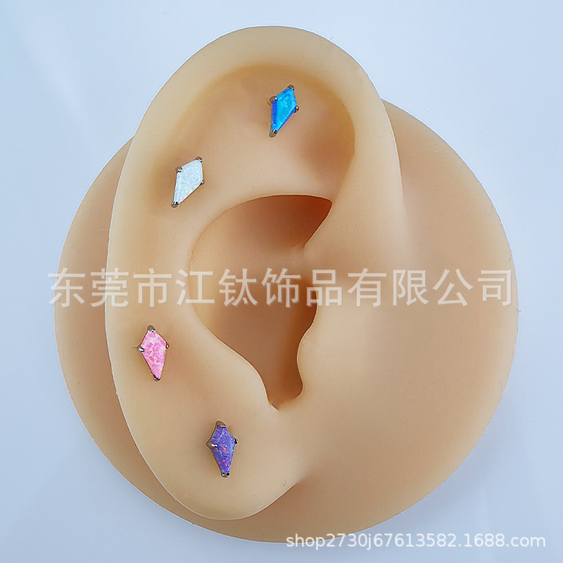 G23 Titanium Ear Bone Nail Opal Rhombus Inlaid Zircon Cross-Border Body Piercing Jewelry Ear Nail - Image 2