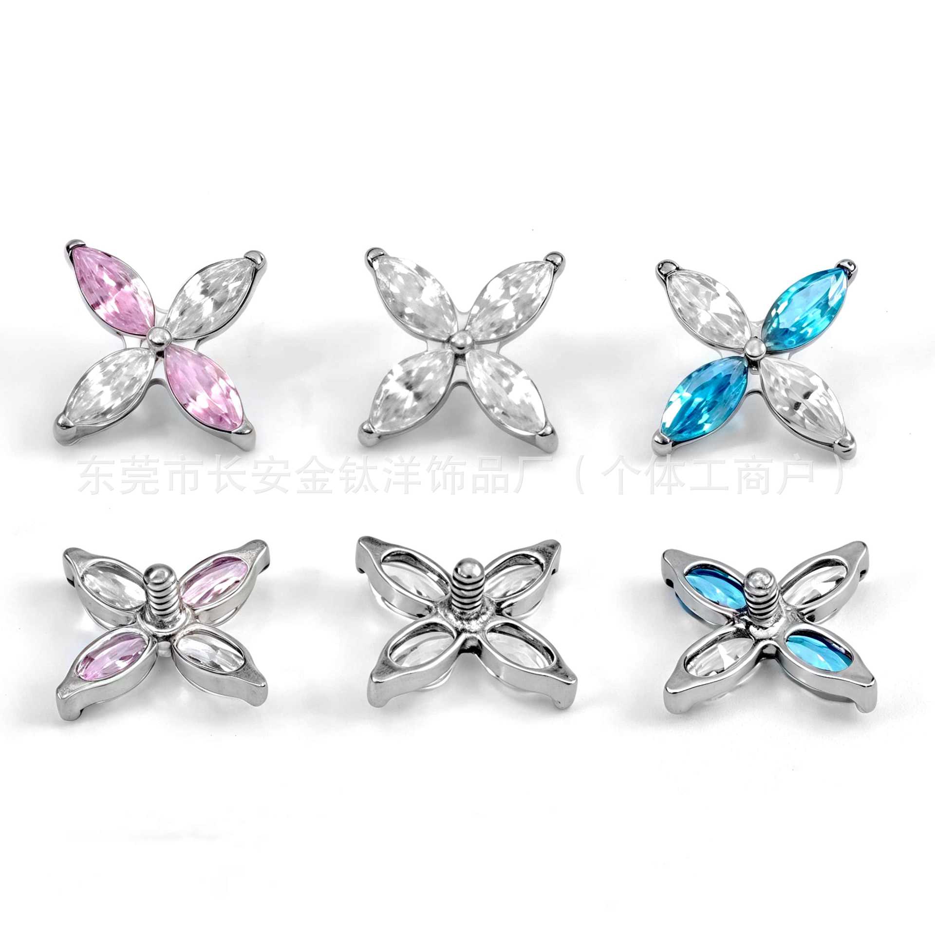 F136 Titanium Four-Leaf Flower Marquise Zircon Lip Nose Ear Piercing Jewelry G23 Titanium Alloy Body Jewelry - Image 5
