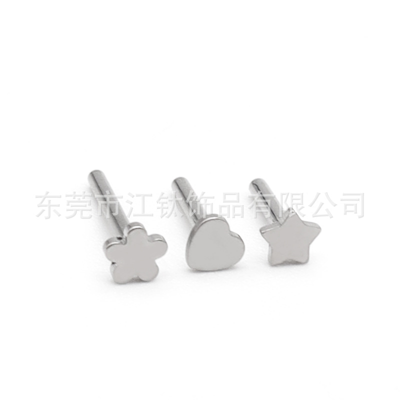 G23 Titanium Lip Labret Stud with Star and Heart Flower Base - Internal Thread Body Piercing Jewelry - Image 5