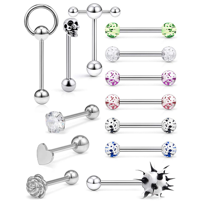 Stainless Steel Black Gold Tongue Ring Tongue Nail Body Piercing Jewelry Set Amazon AliExpress Hot Sale - Image 4
