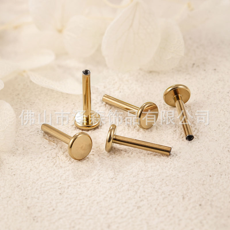 F136 Titanium Alloy Ear Stud Rod Gold Inner Tooth Lip Stud Rod 1.2/1.0 (16/18g) Flat Back Earring - Image 4